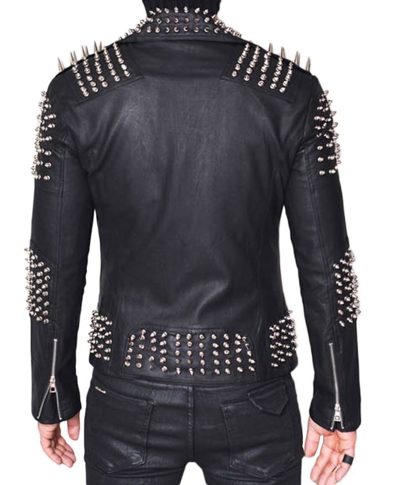 Men's Biker Spiked Black Lambskin Leather Jacket Men's Biker Spiked Black Lambskin Leather Jacket - Image 2