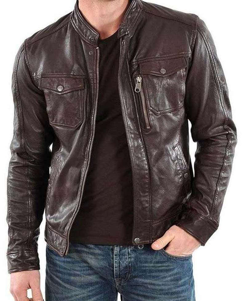 Men's Casual Biker Style Dark Brown Leather Jacket Men's Casual Biker Style Dark Brown Leather Jacket