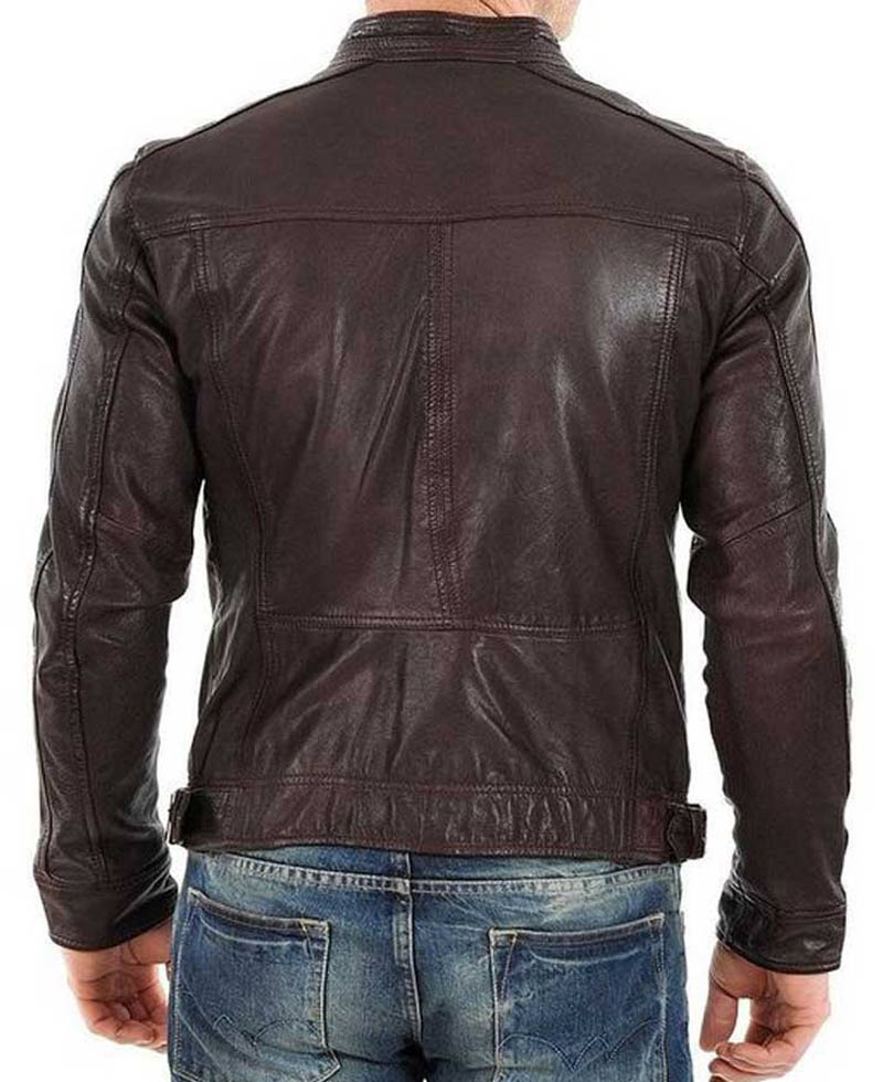 Men's Casual Biker Style Dark Brown Leather Jacket Men's Casual Biker Style Dark Brown Leather Jacket - Image 2