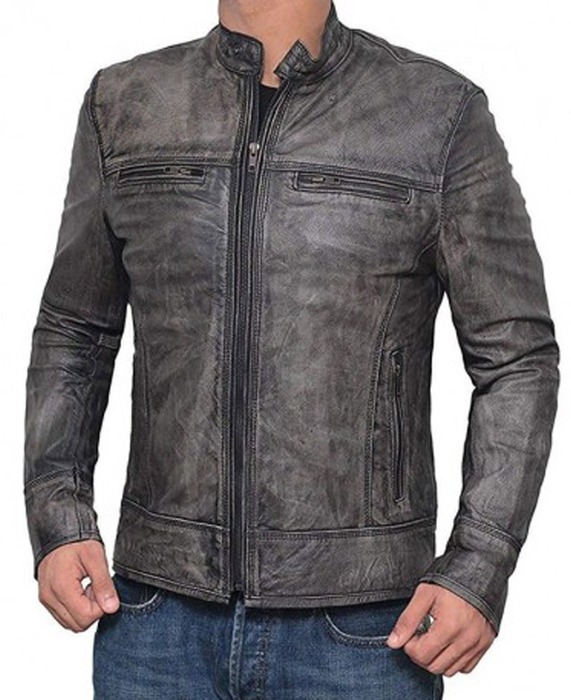 Men's Cafe Racer Motorcycle Grey Leather Jacket Men's Cafe Racer Motorcycle Grey Leather Jacket - Image 4