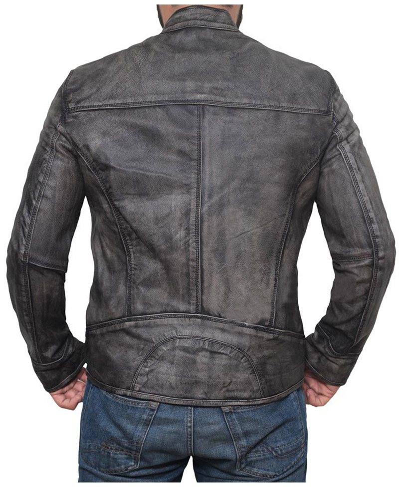 Men's Cafe Racer Motorcycle Grey Leather Jacket Men's Cafe Racer Motorcycle Grey Leather Jacket - Image 2