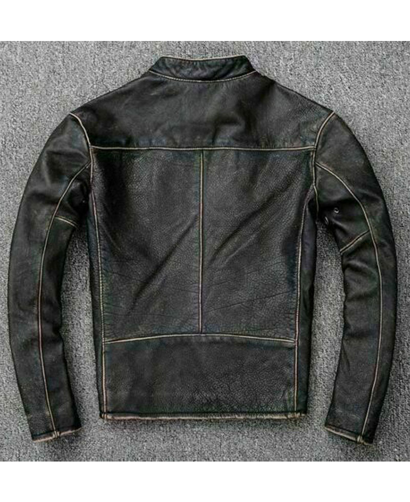 Men's Faded Black Leather Motorcycle Jacket Men's Faded Black Leather Motorcycle Jacket - Image 2