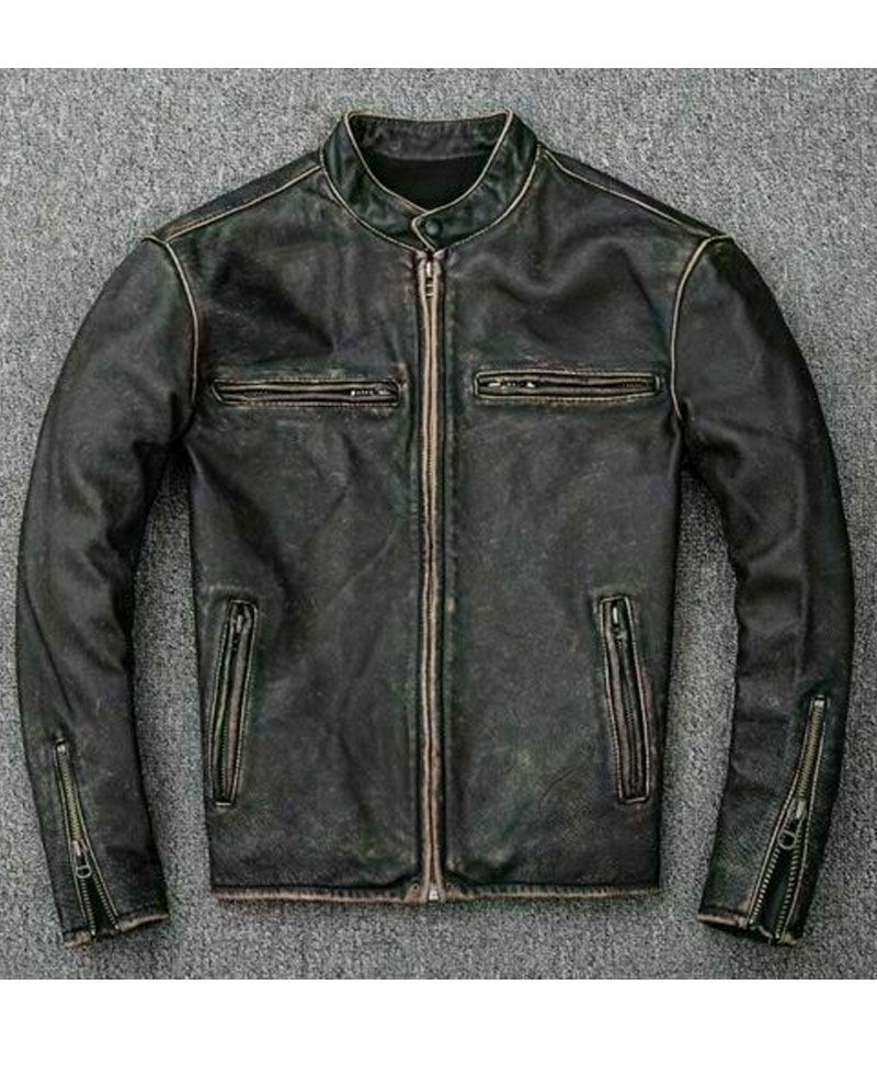 Men's Faded Black Leather Motorcycle Jacket Men's Faded Black Leather Motorcycle Jacket