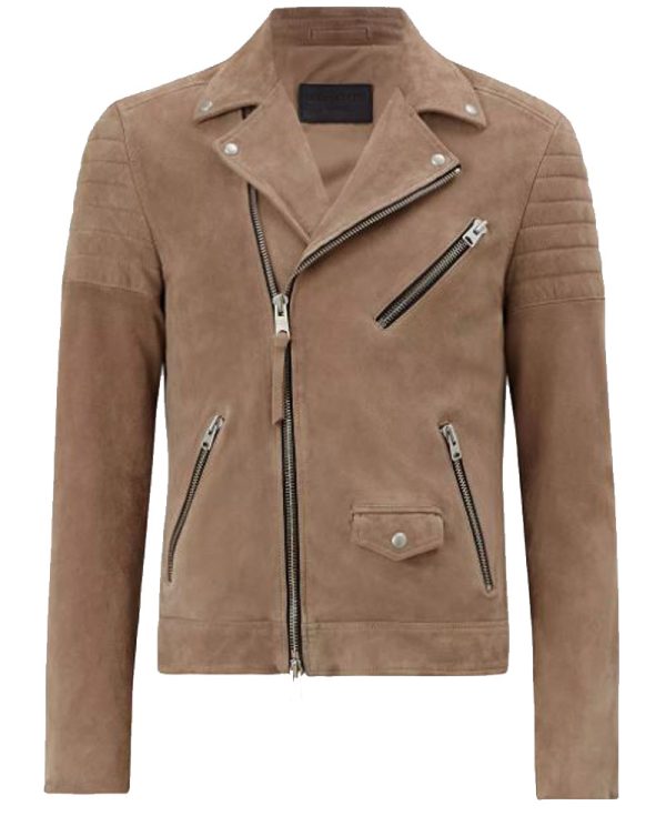 Men's Taupe Brown Suede Biker Jacket
