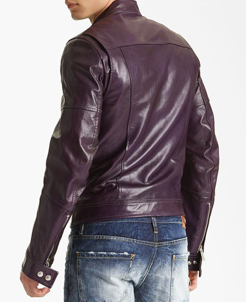 Men's Casual Faux Leather Purple Motorcycle Jacket Men's Casual Faux Leather Purple Motorcycle Jacket - Image 5