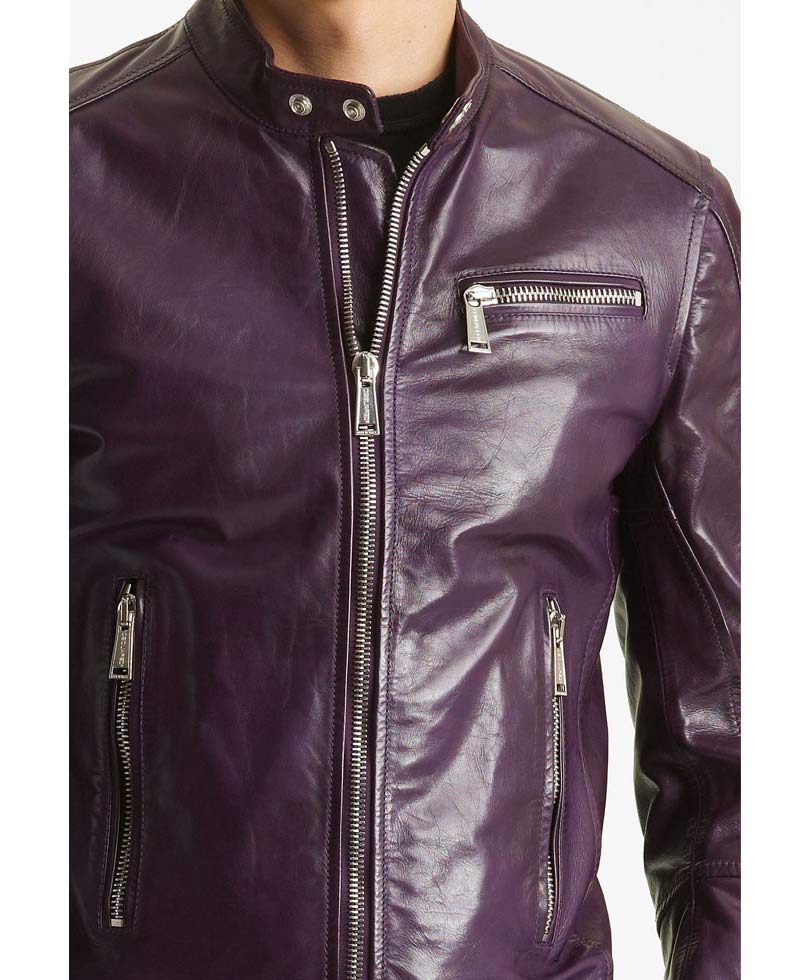 Men's Casual Faux Leather Purple Motorcycle Jacket Men's Casual Faux Leather Purple Motorcycle Jacket - Image 4
