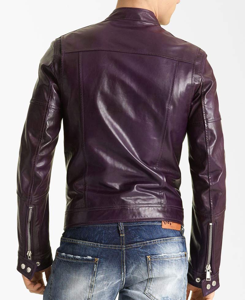 Men's Casual Faux Leather Purple Motorcycle Jacket Men's Casual Faux Leather Purple Motorcycle Jacket - Image 2
