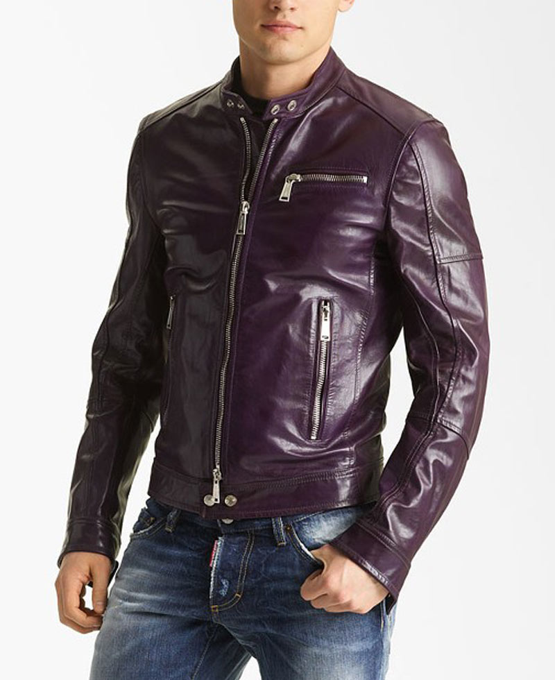 Men's Casual Faux Leather Purple Motorcycle Jacket Men's Casual Faux Leather Purple Motorcycle Jacket - Image 3