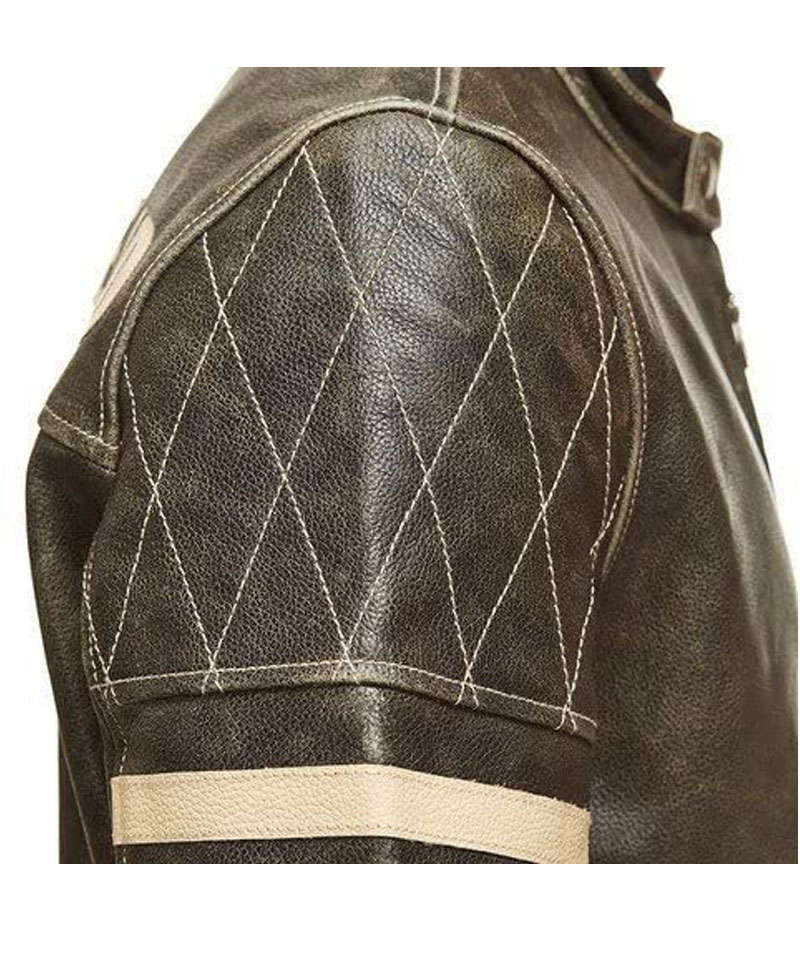Men's Royal Enfield Striped Biker Leather Jacket Men's Royal Enfield Striped Biker Leather Jacket - Image 4