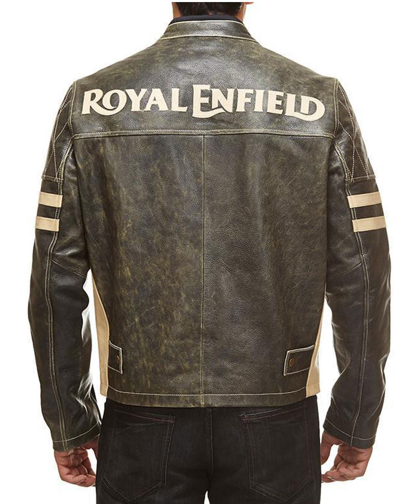 Men's Royal Enfield Striped Biker Leather Jacket Men's Royal Enfield Striped Biker Leather Jacket - Image 2