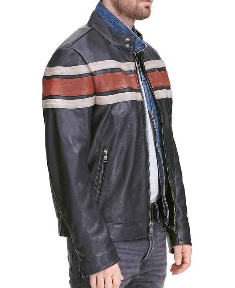 Men's Motorcycle Vintage Striped Style Retro Leather Jacket Men's Motorcycle Vintage Striped Style Retro Leather Jacket - Image 4