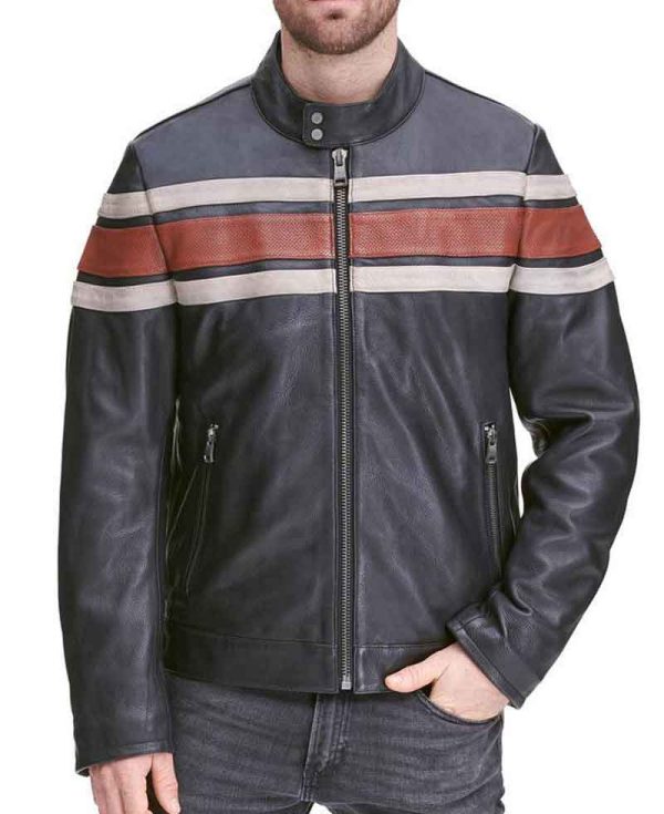 Men's Motorcycle Vintage Striped Style Retro Leather Jacket
