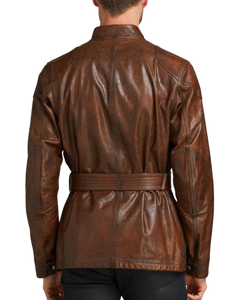 Men's Biker Belted Waxed Brown Leather Jacket Men's Biker Belted Waxed Brown Leather Jacket - Image 2