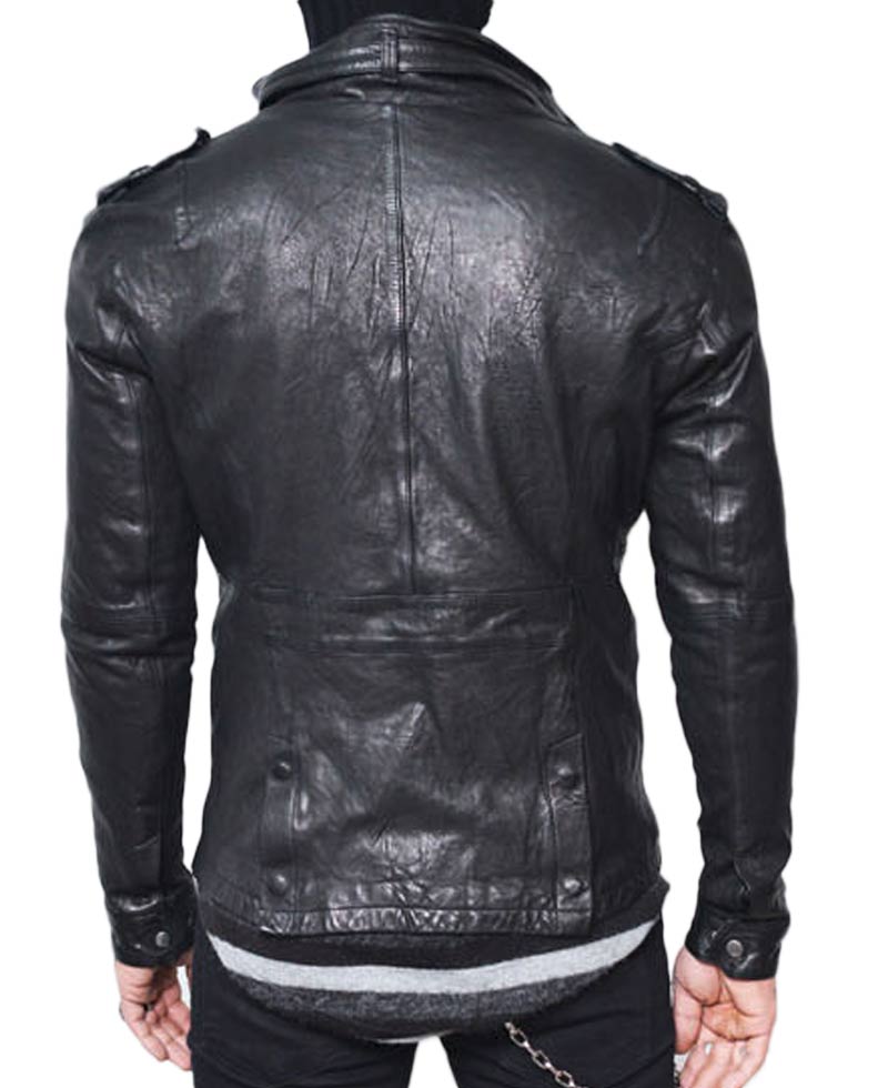 Men's Wrinkled Black Lambskin Leather Jacket Men's Wrinkled Black Lambskin Leather Jacket - Image 2