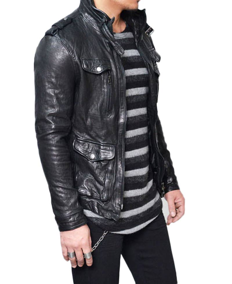 Men's Wrinkled Black Lambskin Leather Jacket Men's Wrinkled Black Lambskin Leather Jacket - Image 3
