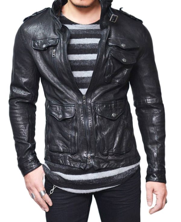Men's Wrinkled Black Lambskin Leather Jacket