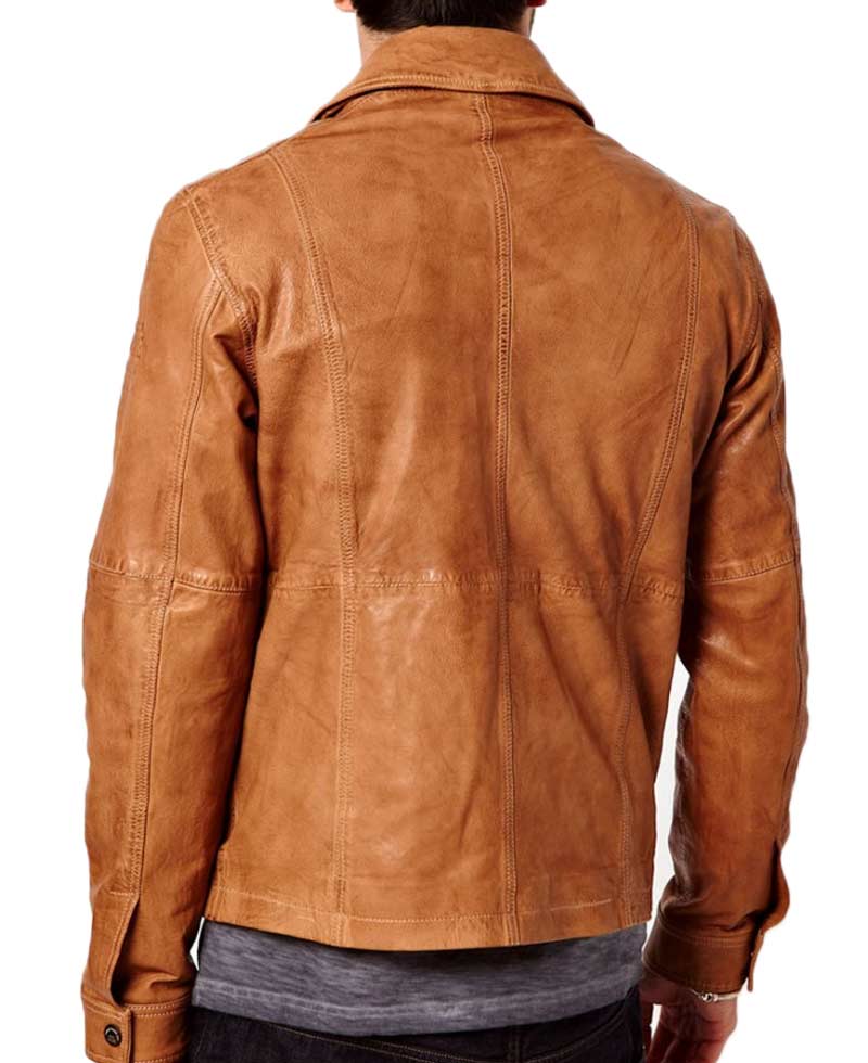 Men's Multi Pockets Casual Tan Brown Leather Jacket Men's Multi Pockets Casual Tan Brown Leather Jacket - Image 2