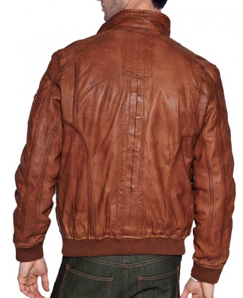 Men's Unique Style Bomber Tan Brown Leather Jacket Men's Unique Style Bomber Tan Brown Leather Jacket - Image 2