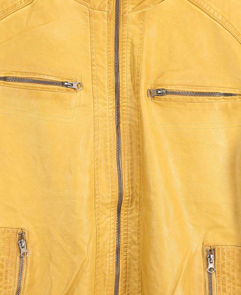 Men's Bomber Mustard Yellow Leather Jacket Men's Bomber Mustard Yellow Leather Jacket - Image 5