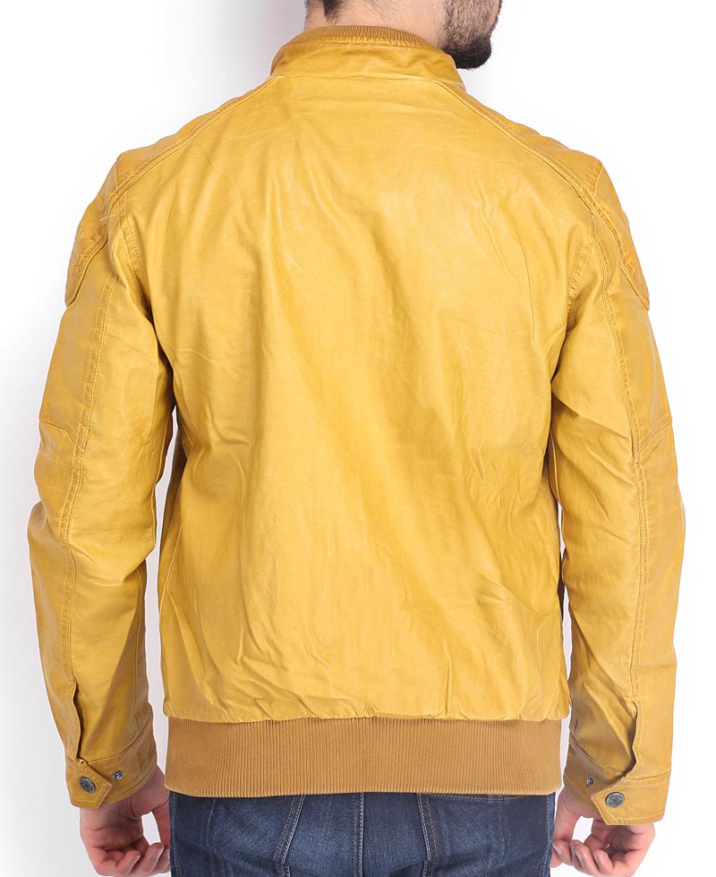 Men's Bomber Mustard Yellow Leather Jacket Men's Bomber Mustard Yellow Leather Jacket - Image 2