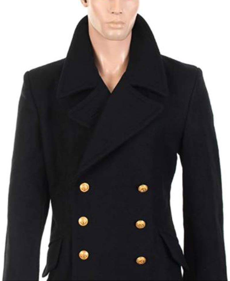Men's Naval Black Great Coat Men's Naval Black Great Coat - Image 3