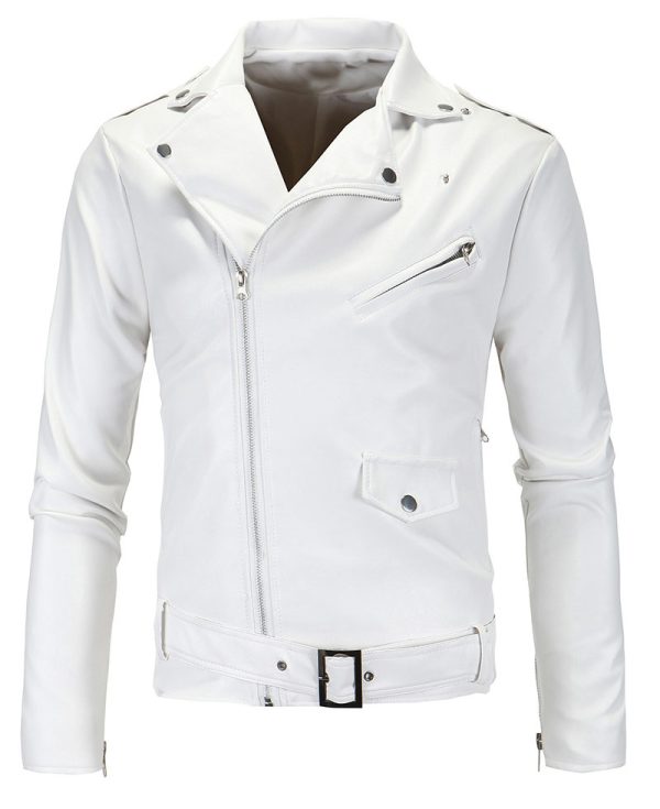 Men's Nevada White Leather Biker Jacket
