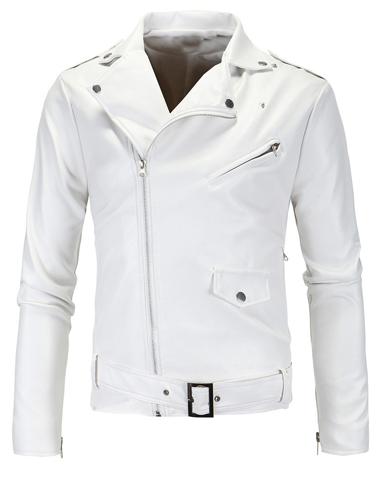 Men's Nevada White Leather Biker Jacket