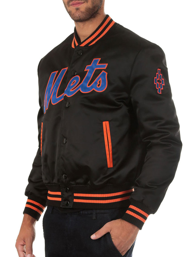 Men's Mets NY Bomber Black Jacket Men's Mets NY Bomber Black Jacket - Image 3