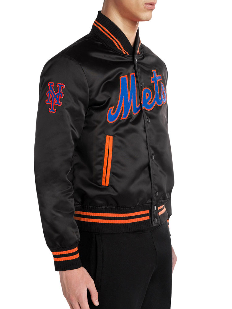 Men's Mets NY Bomber Black Jacket Men's Mets NY Bomber Black Jacket - Image 4