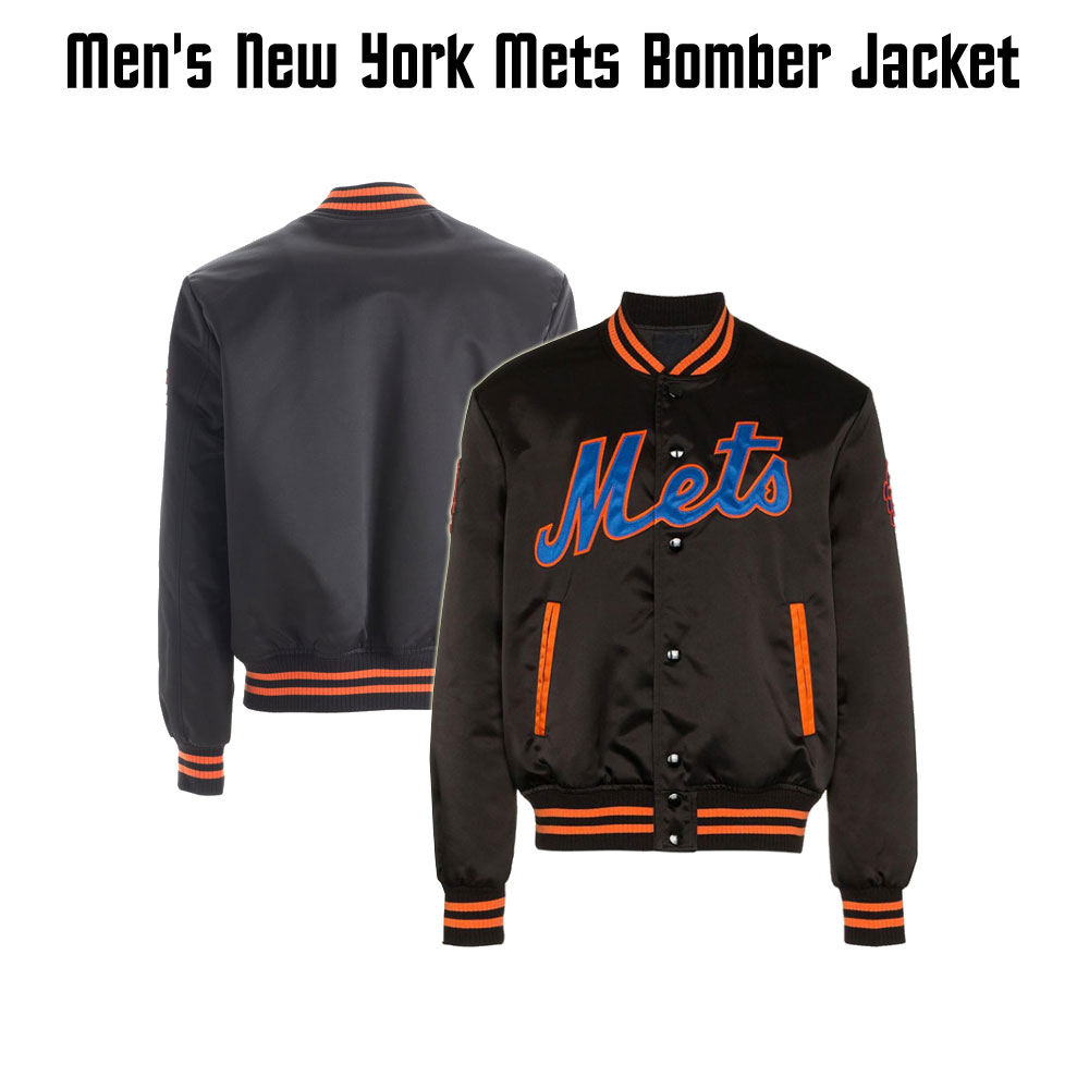 Men's Mets NY Bomber Black Jacket Men's Mets NY Bomber Black Jacket - Image 5