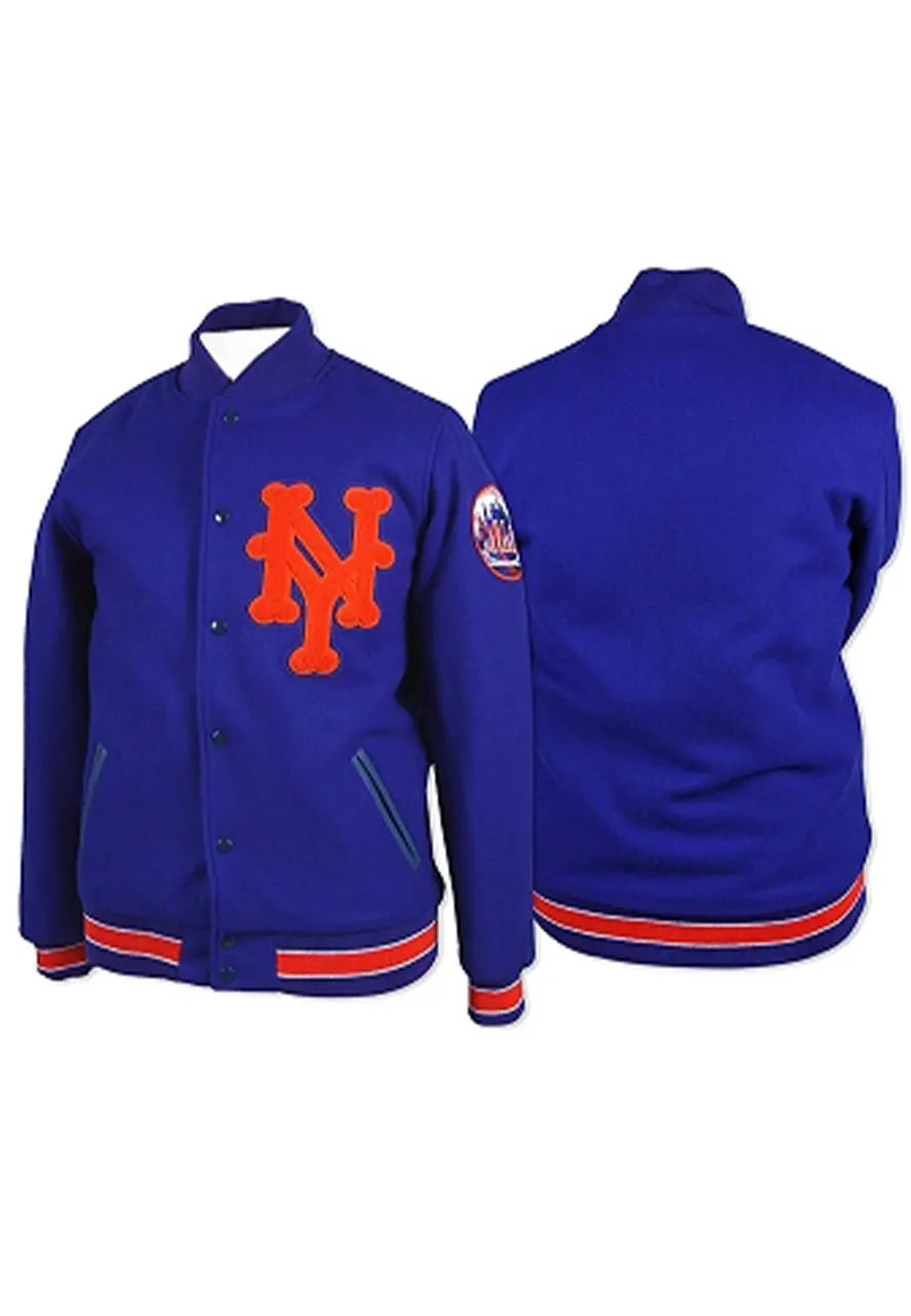 Men's Mets New York Blue Wool Jacket Men's Mets New York Blue Wool Jacket - Image 2