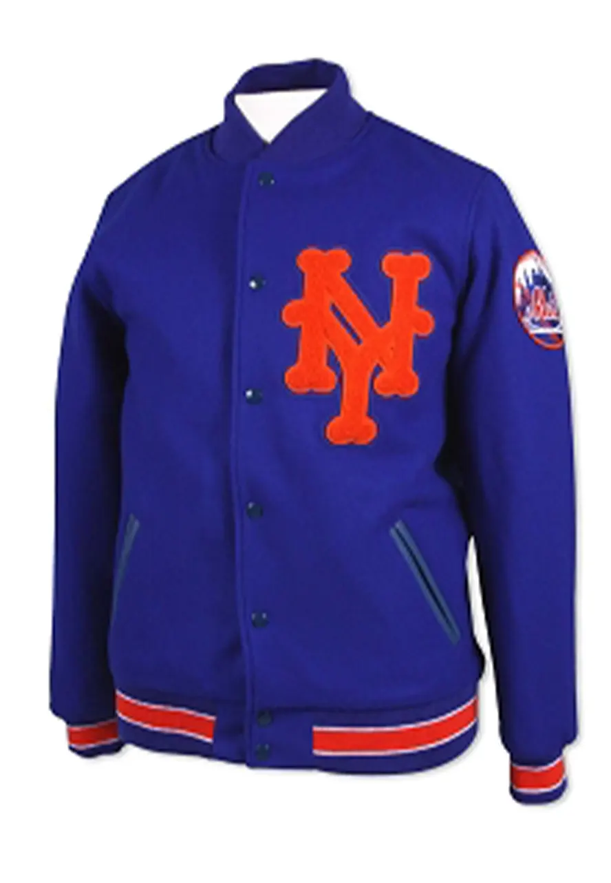 Men's Mets New York Blue Wool Jacket Men's Mets New York Blue Wool Jacket - Image 4