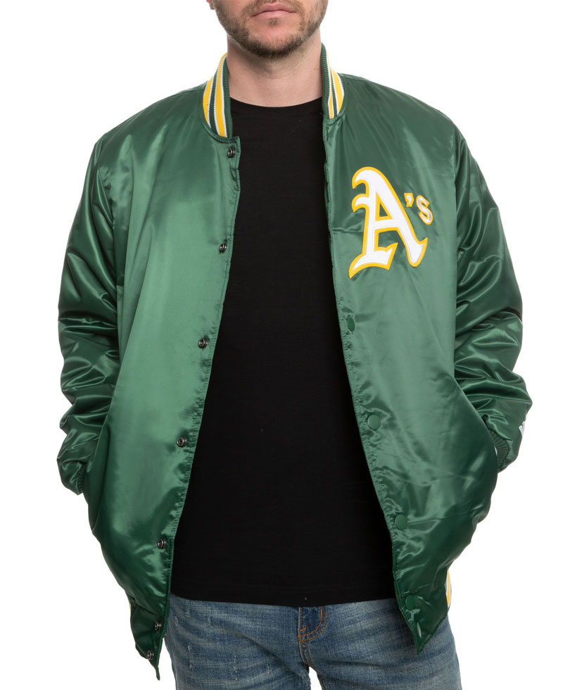 Men's Bomber Starter Oakland A's Green Satin Jacket Men's Bomber Starter Oakland A's Green Satin Jacket - Image 5