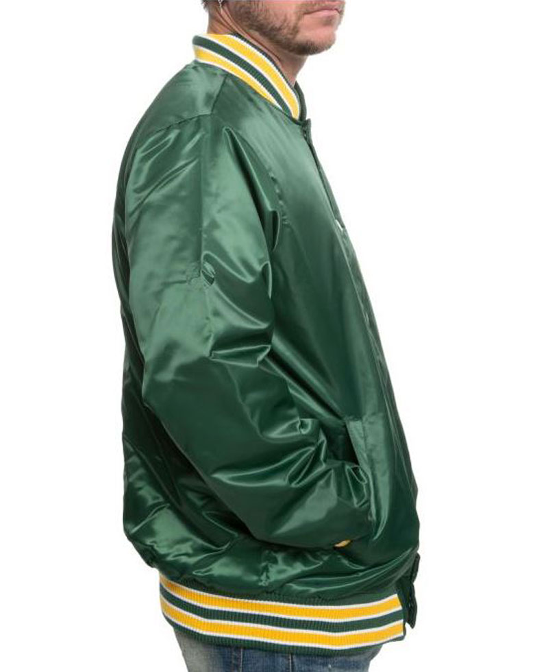 Men's Bomber Starter Oakland A's Green Satin Jacket Men's Bomber Starter Oakland A's Green Satin Jacket - Image 3