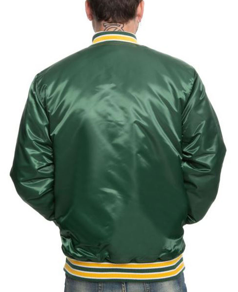 Men's Bomber Starter Oakland A's Green Satin Jacket Men's Bomber Starter Oakland A's Green Satin Jacket - Image 4