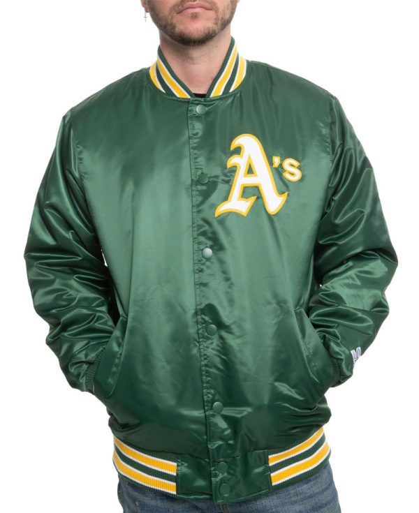 Men's Bomber Starter Oakland A's Green Satin Jacket