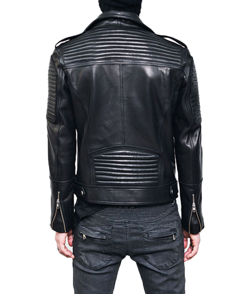 Men's Motorcycle Padded Design Asymmetrical Black Leather Jacket Men's Motorcycle Padded Design Asymmetrical Black Leather Jacket - Image 2