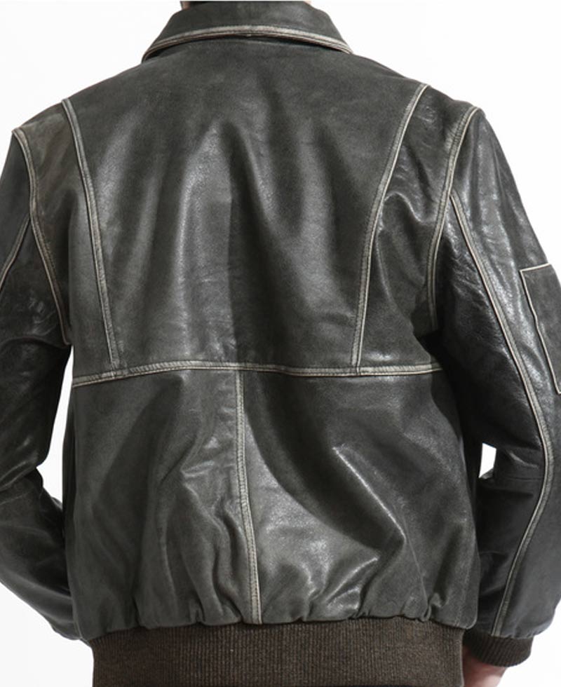 Men's Phoenix Bomber Distressed Black Leather Jacket Men's Phoenix Bomber Distressed Black Leather Jacket - Image 2