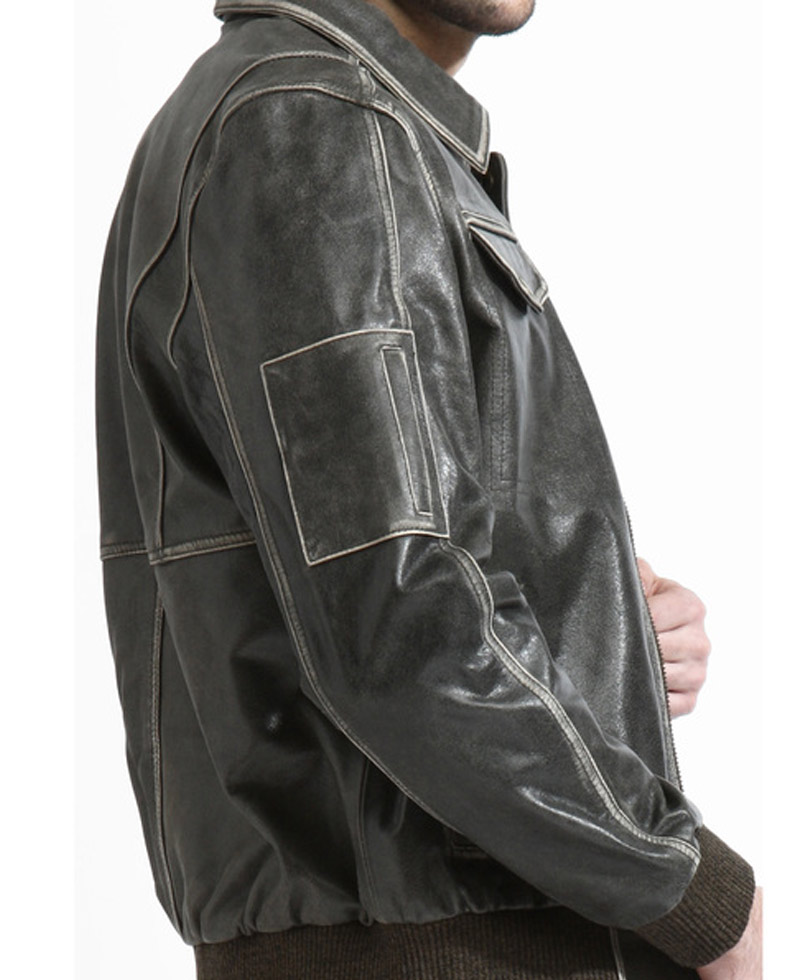 Men's Phoenix Bomber Distressed Black Leather Jacket Men's Phoenix Bomber Distressed Black Leather Jacket - Image 3