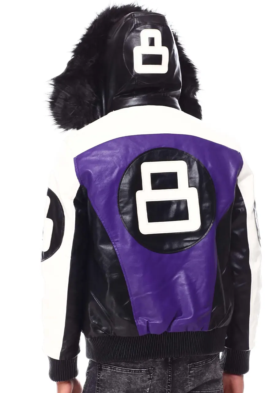 Mens Purple 8 Ball Hooded Bomber Jacket Mens Purple 8 Ball Hooded Bomber Jacket - Image 2