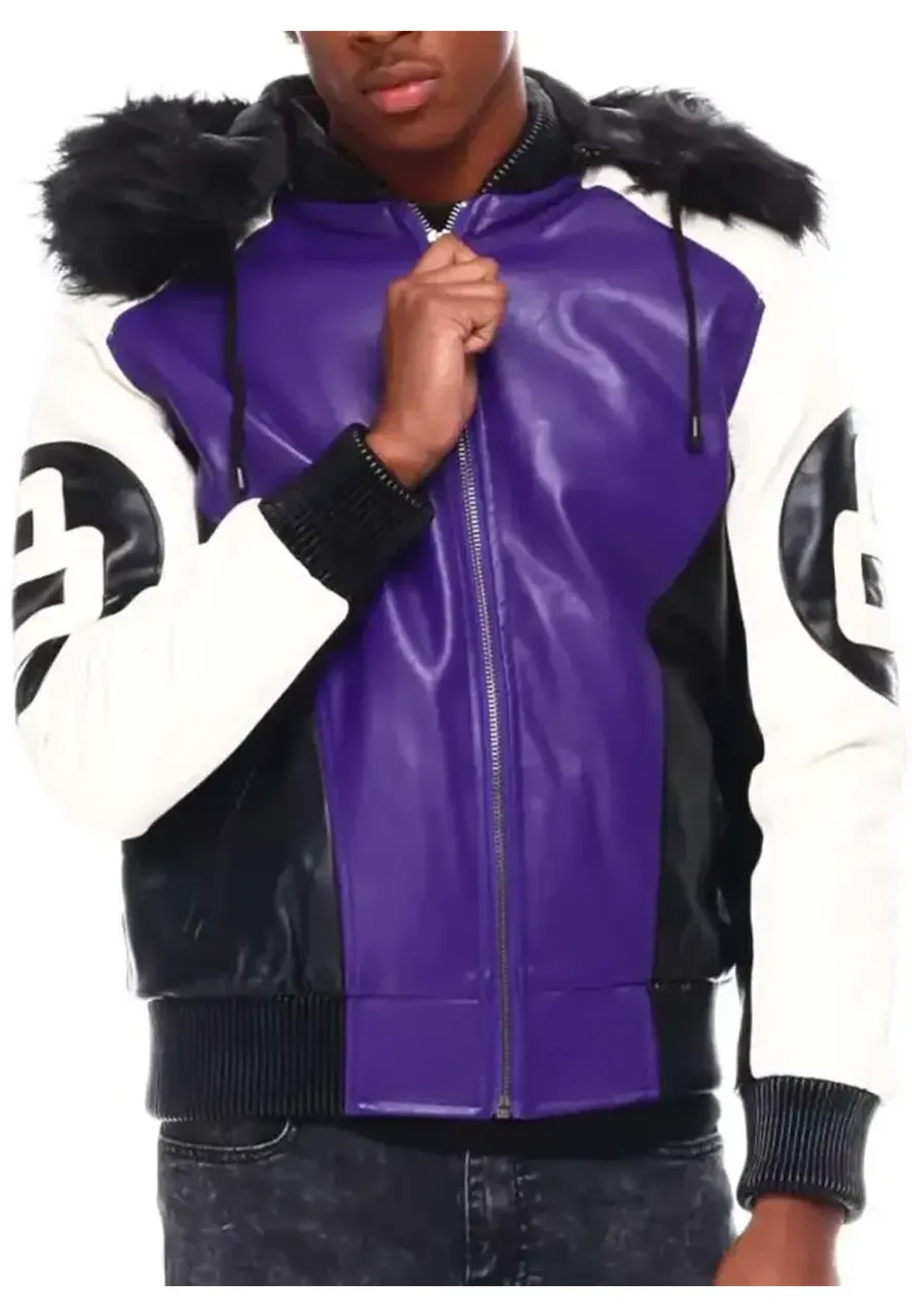 Mens Purple 8 Ball Hooded Bomber Jacket Mens Purple 8 Ball Hooded Bomber Jacket - Image 4