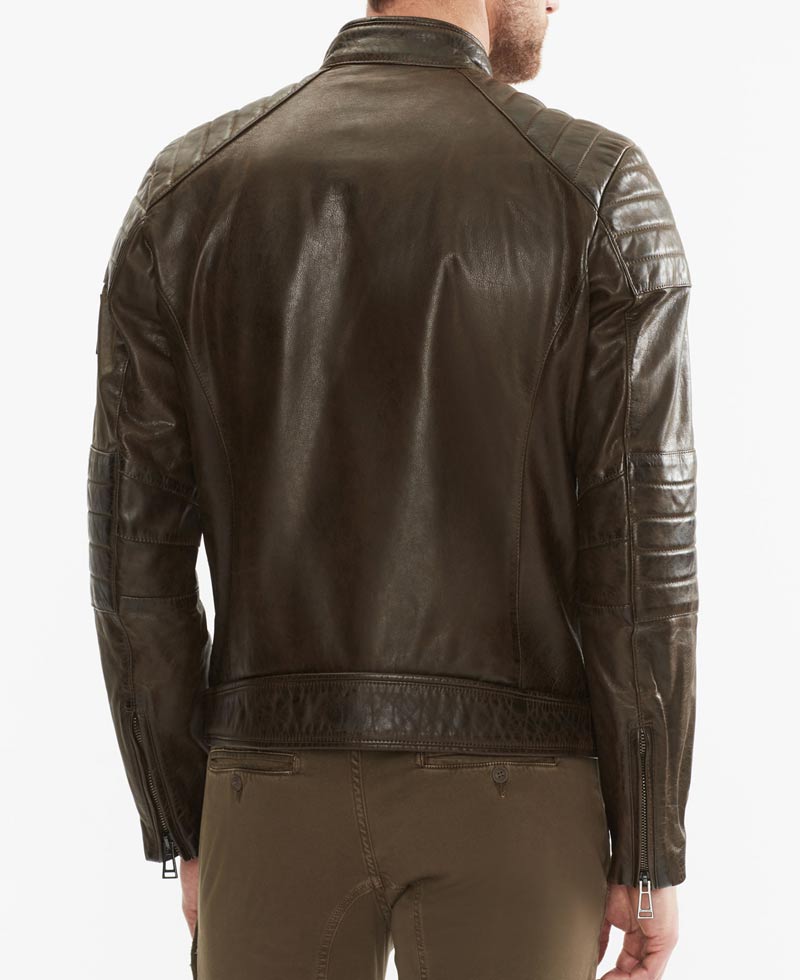 Men's Brown Waxed Leather Quilted Moto Jacket Men's Brown Waxed Leather Quilted Moto Jacket - Image 2
