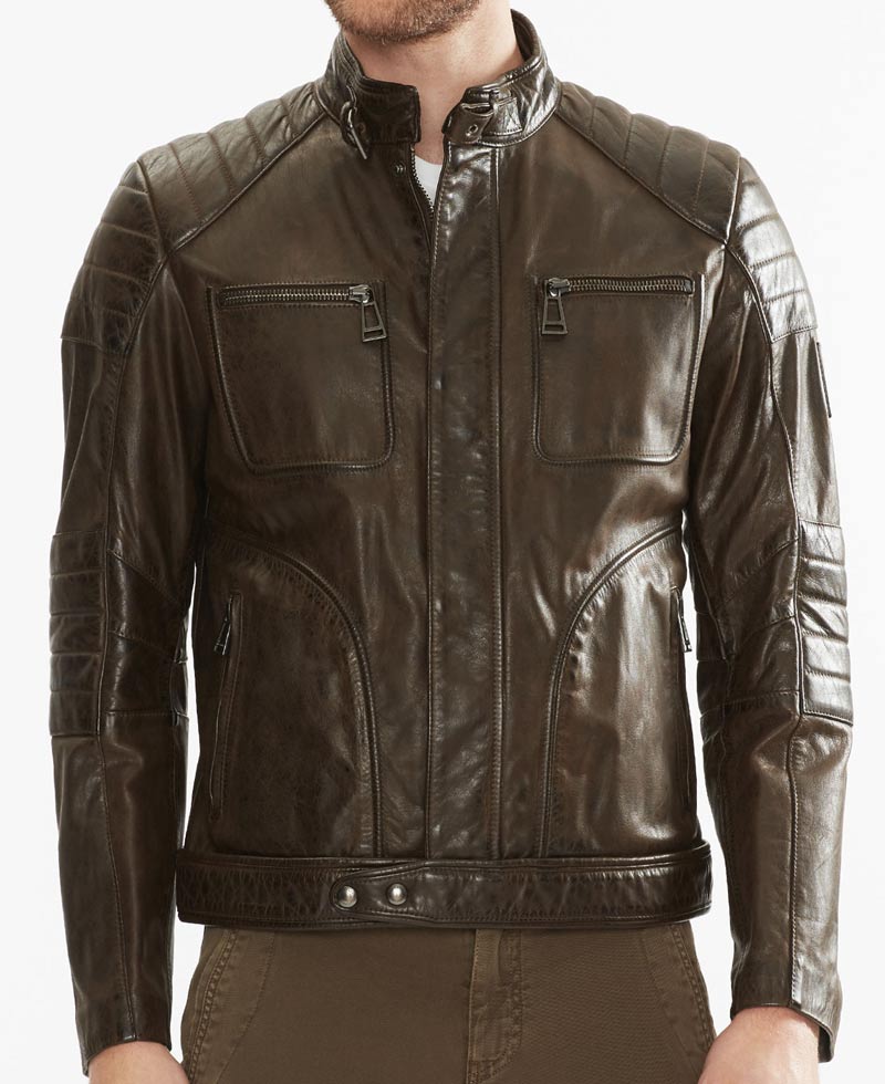 Men's Brown Waxed Leather Quilted Moto Jacket