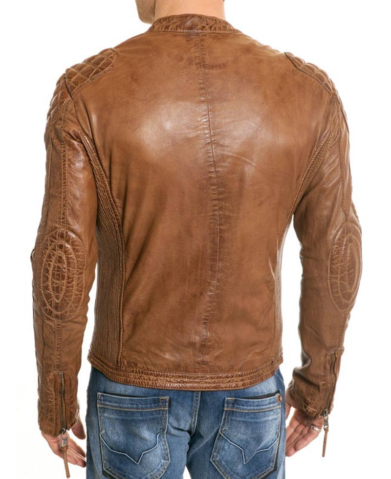 Men's Waxed Leather Quilted Shoulders Brown Motorcycle Jacket mens quilted shoulders waxed jacket