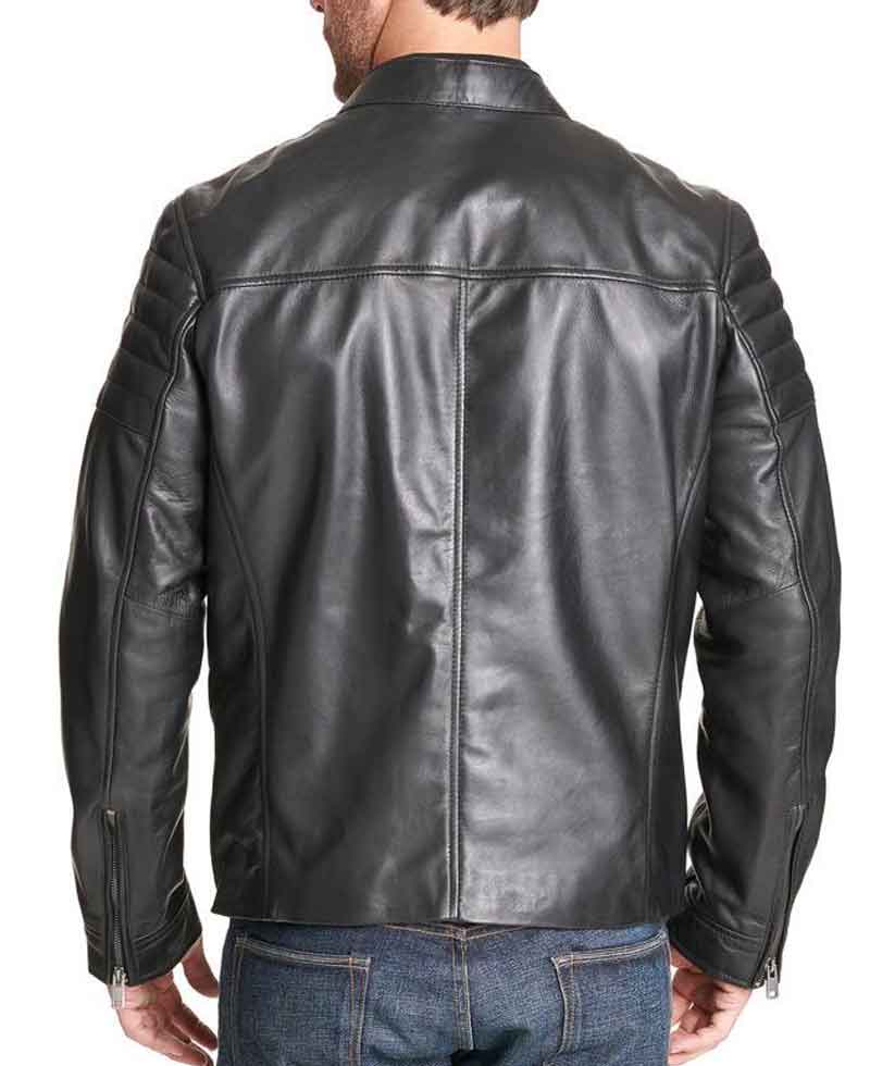 Men's Quilted Sleeve Design Soft Black Leather Biker Style Jacket Men's Quilted Sleeve Design Soft Black Leather Biker Style Jacket - Image 5