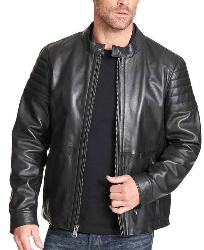 Men's Quilted Sleeve Design Soft Black Leather Biker Style Jacket Men's Quilted Sleeve Design Soft Black Leather Biker Style Jacket - Image 3