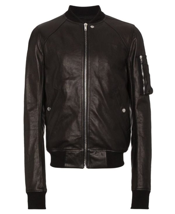 Men's Raglan Black Bomber Leather Jacket