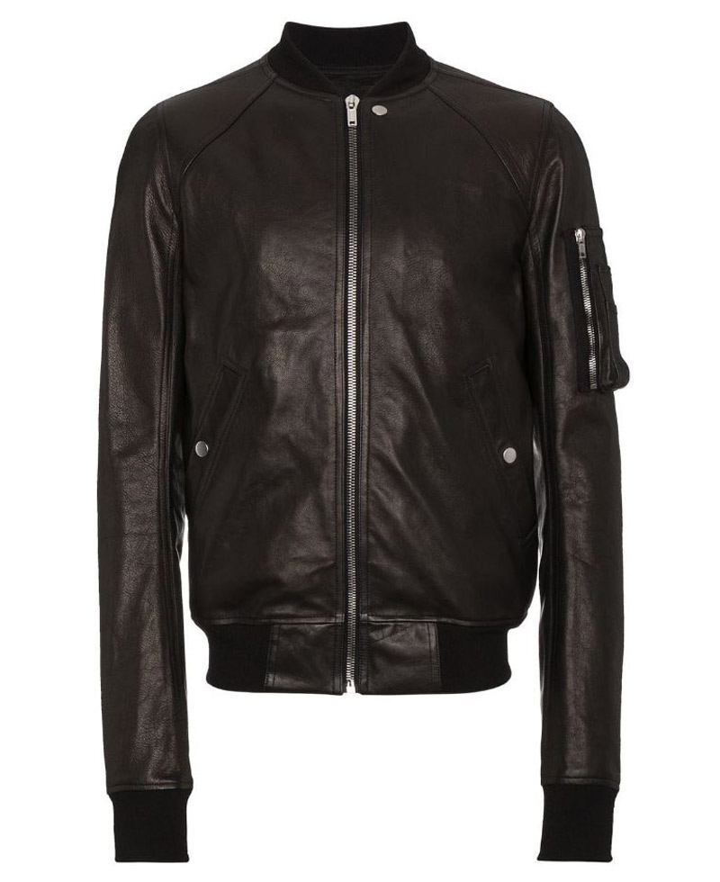 Men's Raglan Black Bomber Leather Jacket