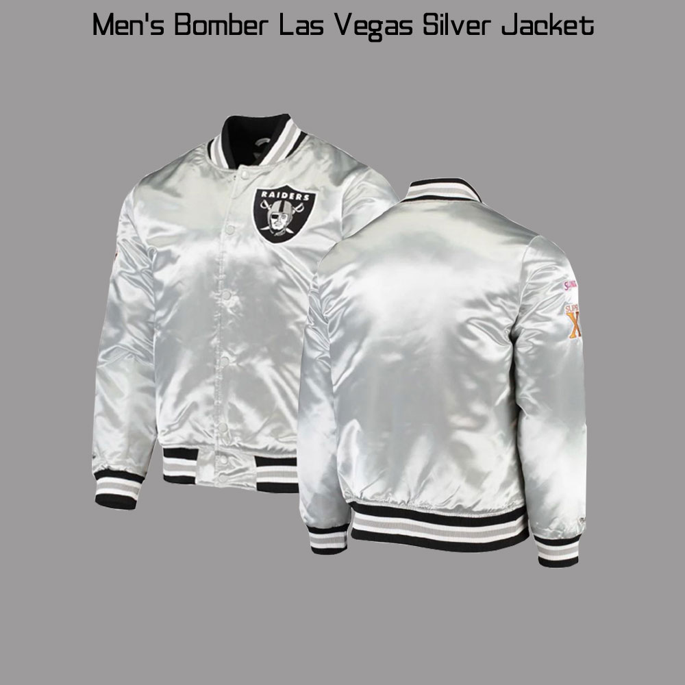Men's Raiders Las Vegas Bomber Silver Jacket Men's Raiders Las Vegas Bomber Silver Jacket - Image 3