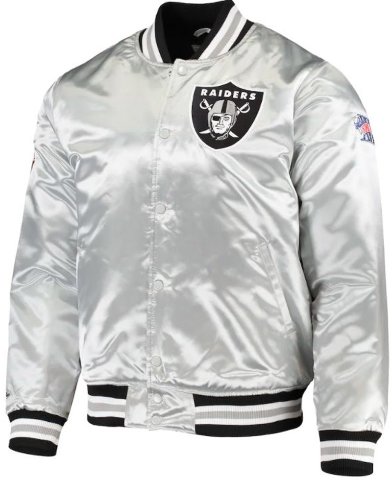Men's Raiders Las Vegas Bomber Silver Jacket Men's Raiders Las Vegas Bomber Silver Jacket